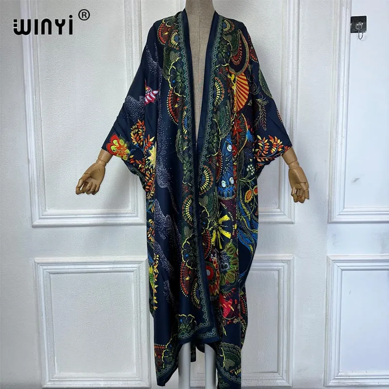 Modne dwuczęściowe spodnie WINYI Africa nadruk w stylu Boho rękaw w kształcie skrzydła nietoperza kimonos damskie spodnie kardigan z nadrukiem na