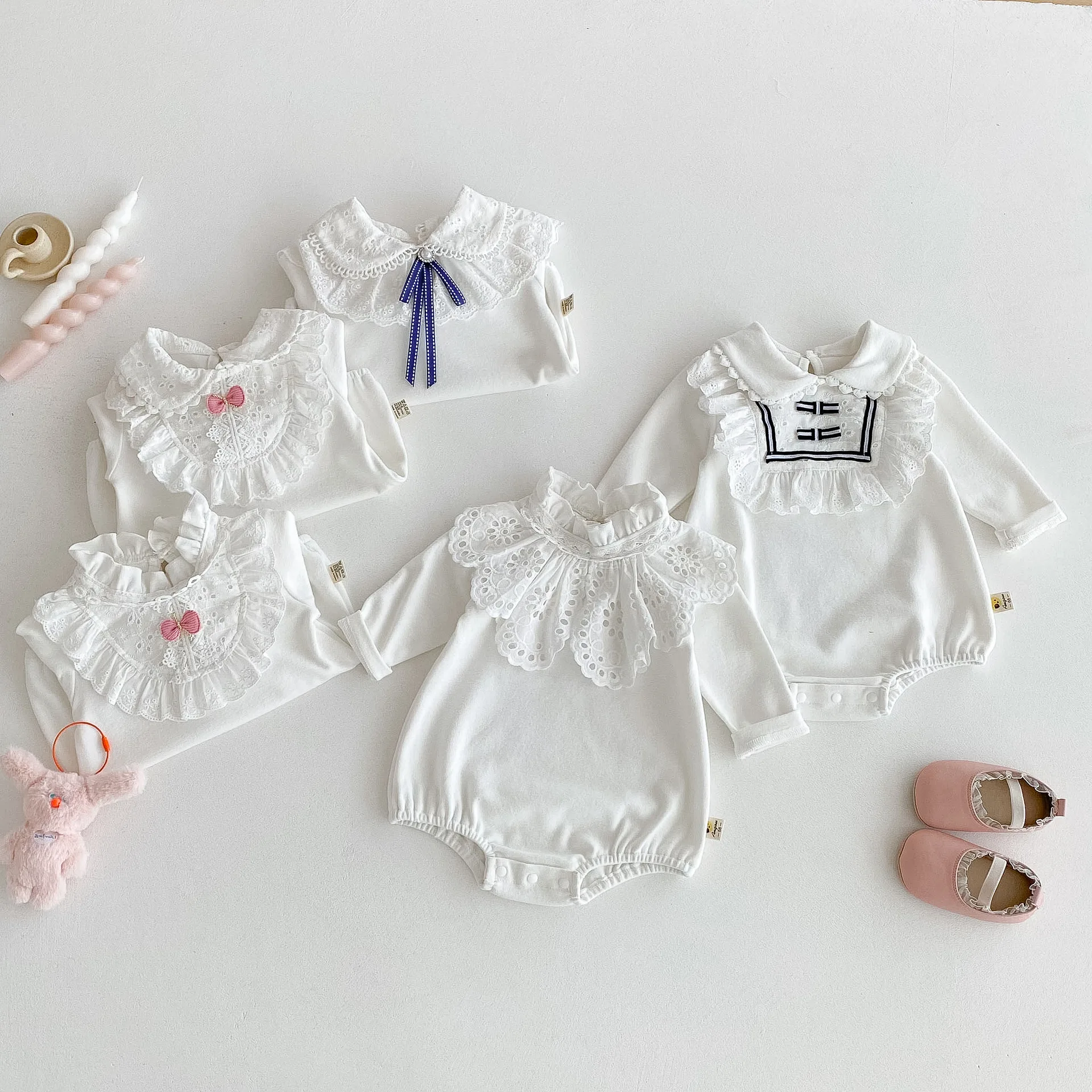 

Autumn Baby Long Sleeve Romper High Quality Lace Collar Solid Onesie Princess Style Light Velvet Infant Jumpsuit