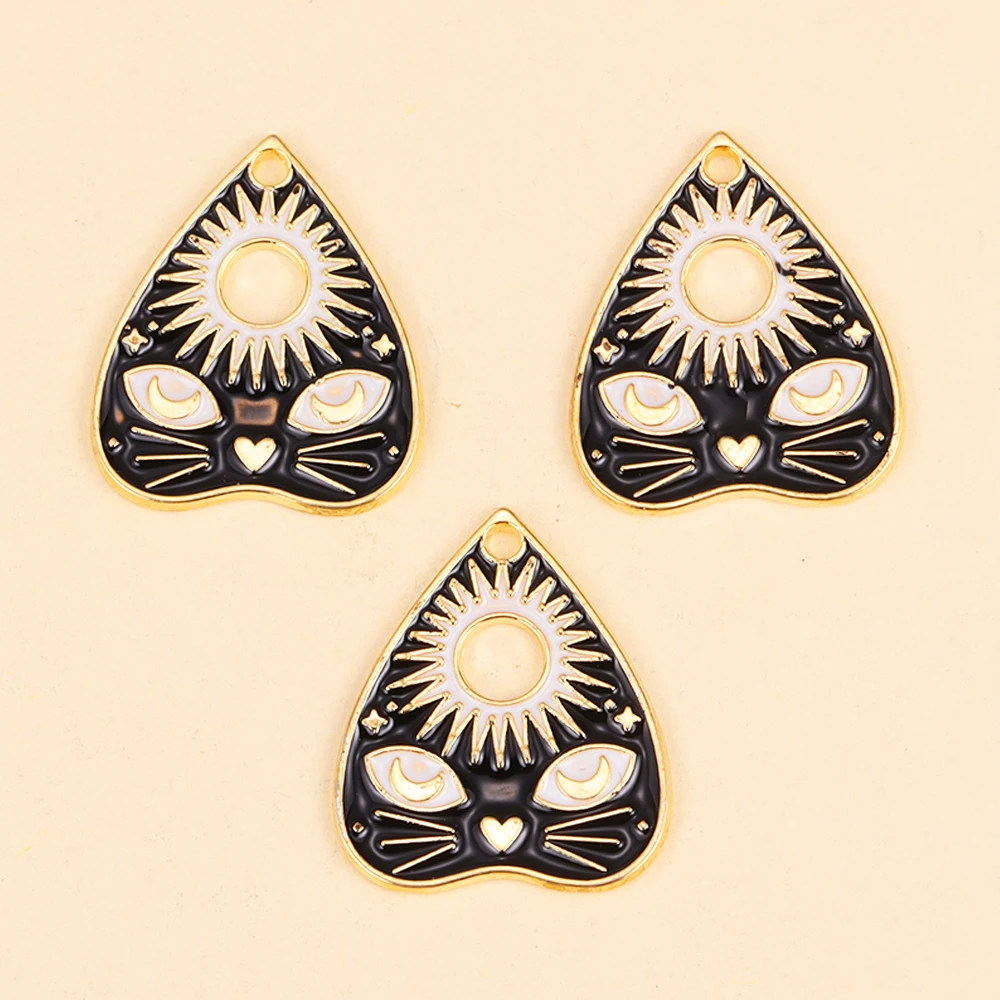 10Pcs Enamel Sun Moon Cat Bat Skull Charm for Jewelry Making Gothic Earrings Pendant Necklace Mixed 15styles Halloween Jewelry