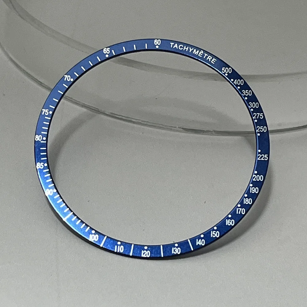 الإطار المسطح المصنوع من الألومنيوم بقطر خارجي 38.5 مم باللونين الأسود والأزرق مناسب لمكونات ساعة الكرونوغراف VK63