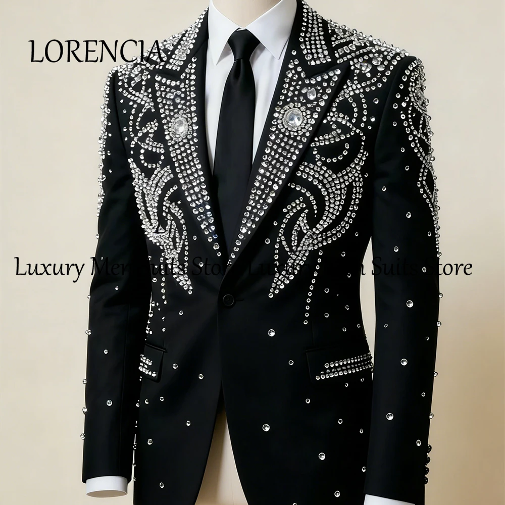 

Элегантные мужские костюмы с бриллиантами, комплект из 2-х предметов, блестящие смокинги, наряды для свадебной вечеринки, жениха, пиджак на заказ, брюки, trajes para hombre