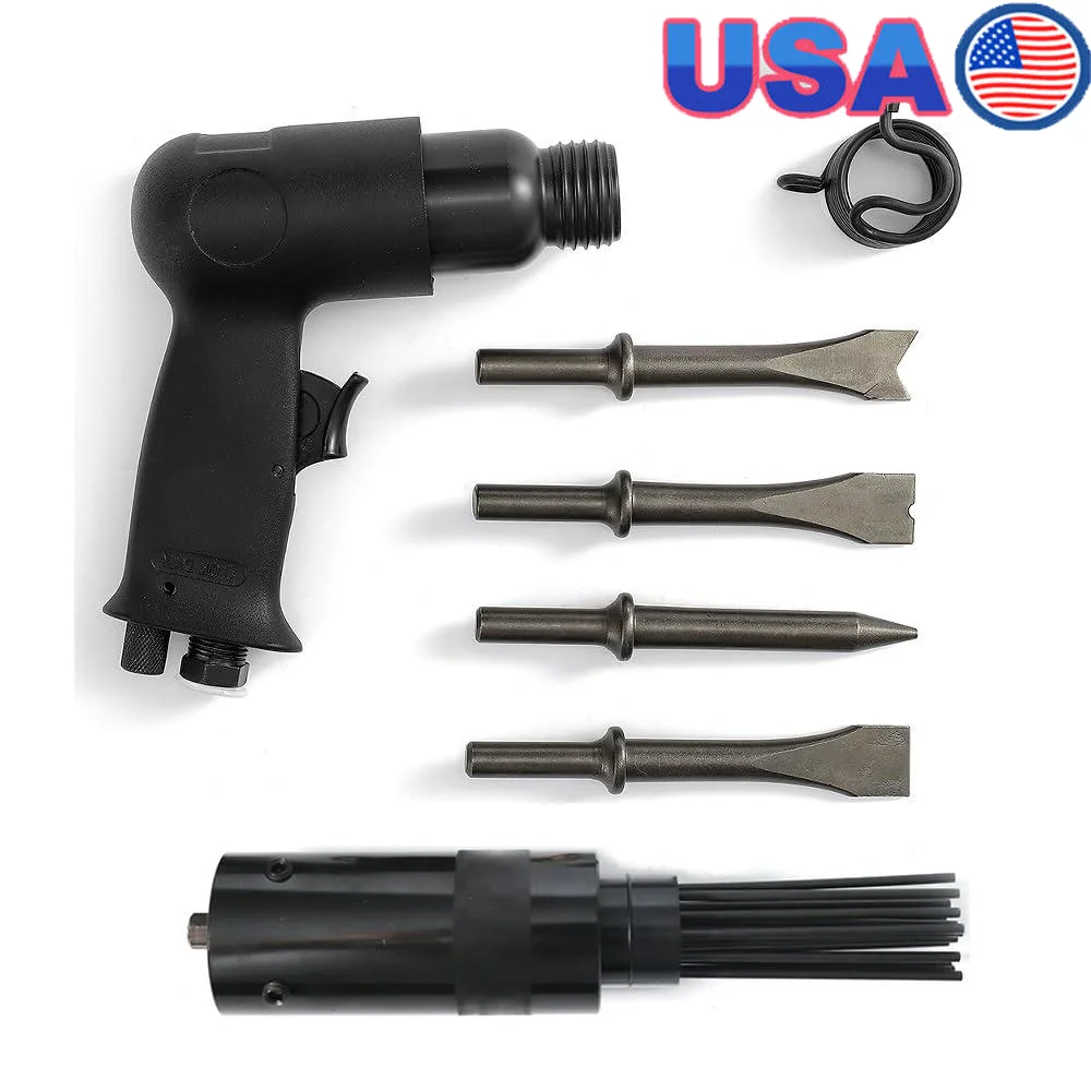 Pneumatic Needle Scaler Air Hammer Pistol Ergonomic Grip Chisels Steel Needles Bore Dia 3/4