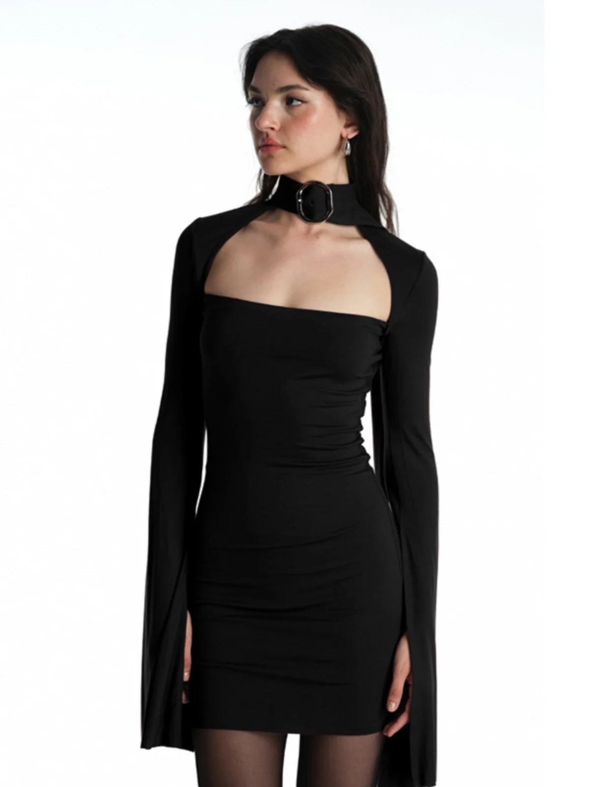 

Metal Buckle Hollow Out Long Sleeved Dress Metal Buckle Hollow Dress Female
