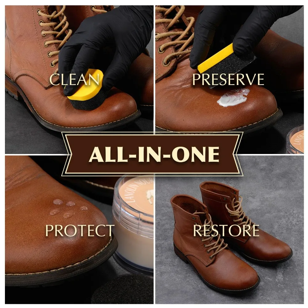 Natural Leather Shoe Care Cream, Odorless Transparent Balm, Nourishes & Restores, Anti-Cracking for All Genuine Leather