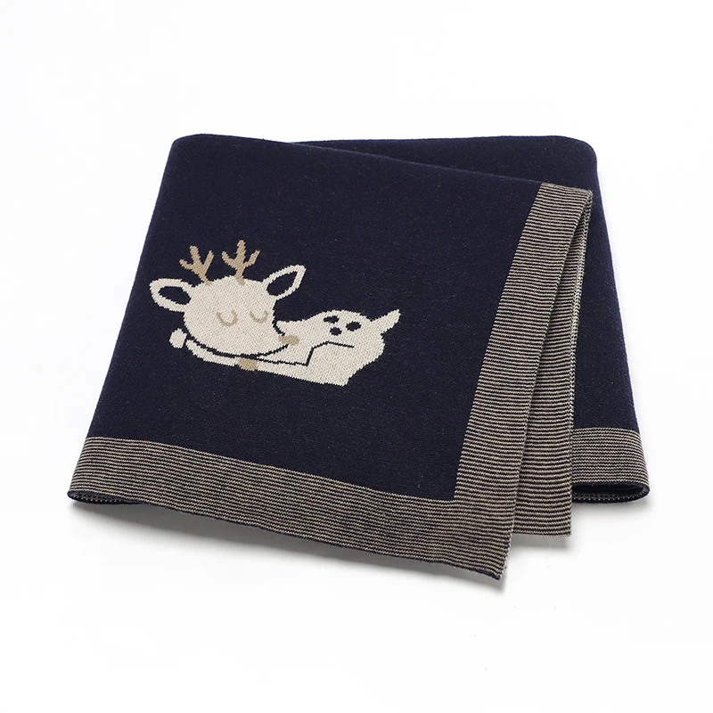 Manta de punto de algodón para bebé recién nacido, funda para dormir para niña, Súper suave, ropa de cama para niños pequeños, edredón de cuna a cuadros, 100x80CM, lindos Deers