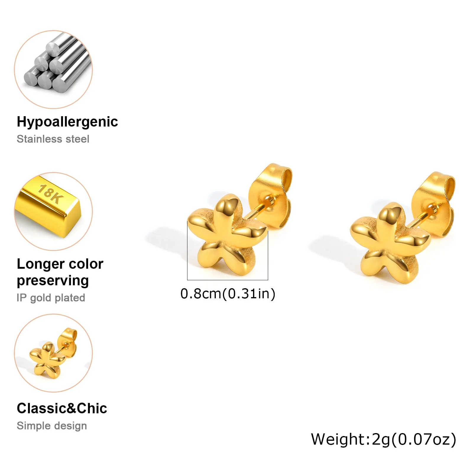 أقراط Vnox النسائية الصغيرة الجميلة على شكل زهور من الفولاذ المقاوم للصدأ، هدايا مجوهرات على شكل أذن الغضروف #5