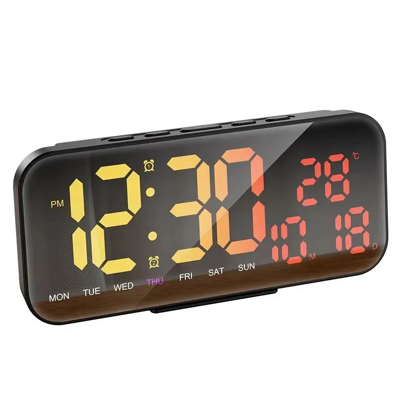 Upgrade! 23 RGB Color Changing Digital LED Alarm Clock Mirror Snooze Table Clock Wall USB Clock Watch With Temperature Date Week