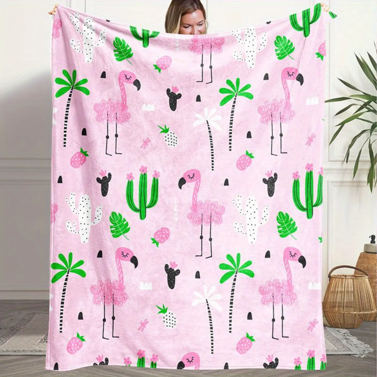 

Фланелевое одеяло с принтом фламинго и кактуса — теплое и уютное, идеально подходит для диванов, офисов, кроватей, кемпинга и Рождества.