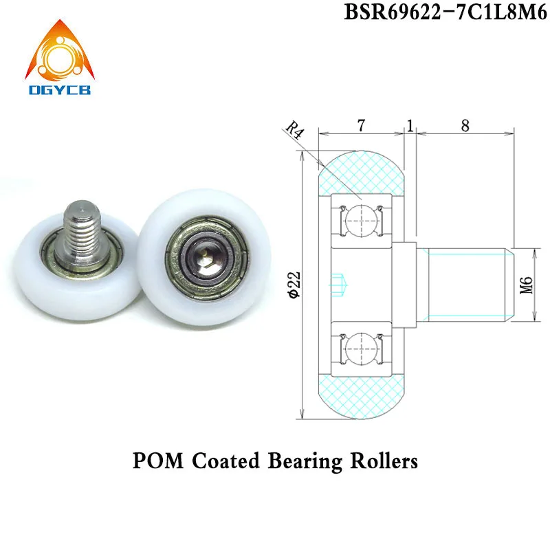 

4pcs BSR69622-7C1L8M6 POM Round Pulley Wheel with M6 Screw OD 22mm Nylon Coated Plastic Bolt Rollers