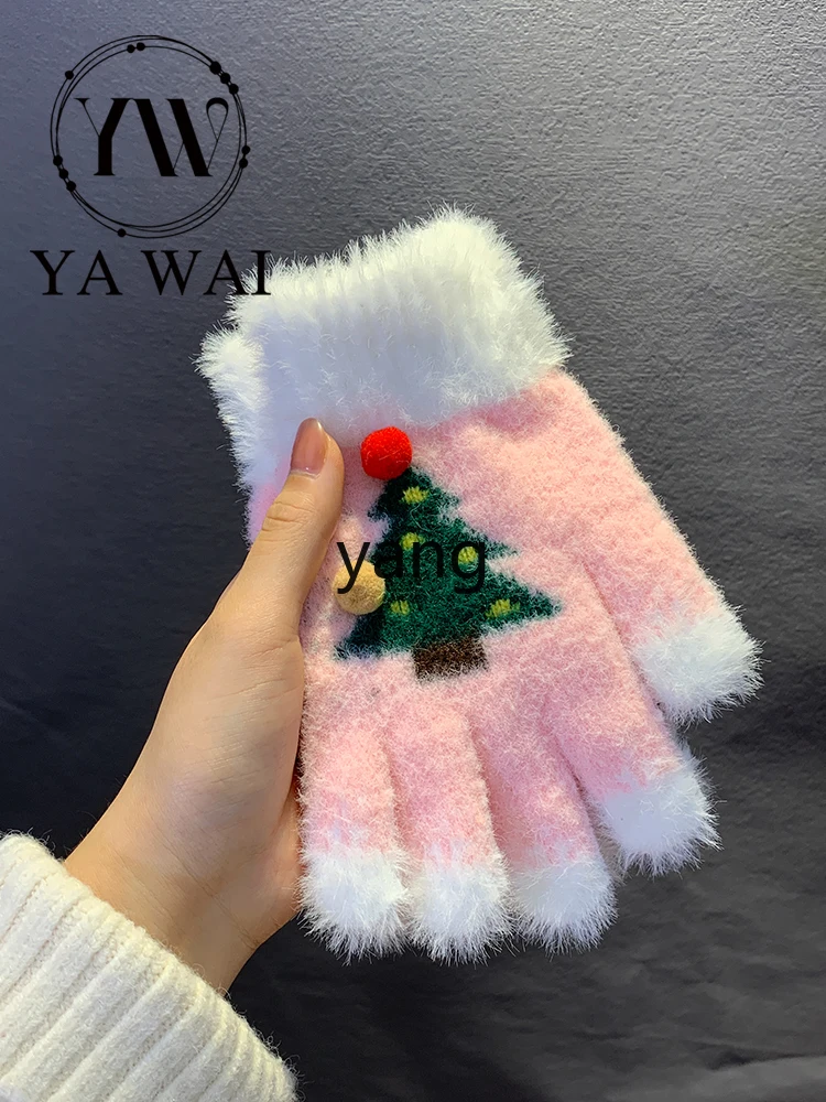 CX cute Christmas tree knitted thermal gloves windproof and cold outdoor riding fingers