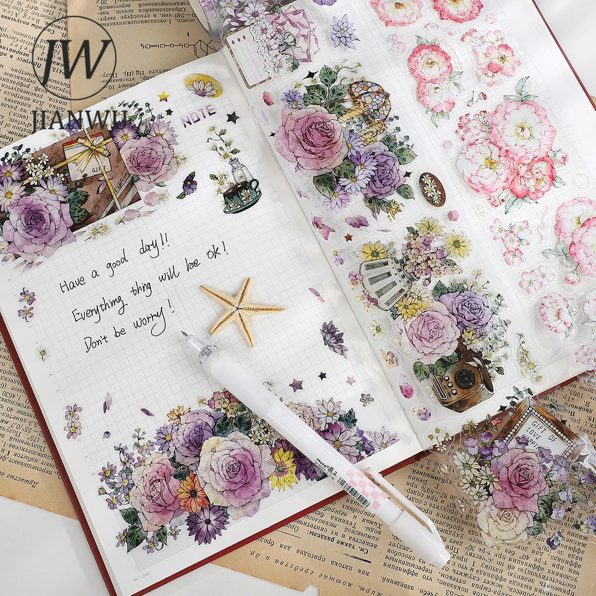 Imagem -05 - Jianwu-literary Girl Character Flower Label Material Colagem Pet Tape Creative Faça Você Mesmo Jornal Scrapbooking Papelaria 500cm 600cm