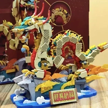 Bloques de modelo de dragón chino Xianglong Nafulong, Festival de Primavera, Compatible con 2024, regalos para niños, novedad de 80112