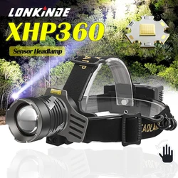 Newest Super High Powerful XHP360 Fishing Headlamp USB Rechargeable Lights Head Lantern 26650 Headlights Sensor Head Flashlights