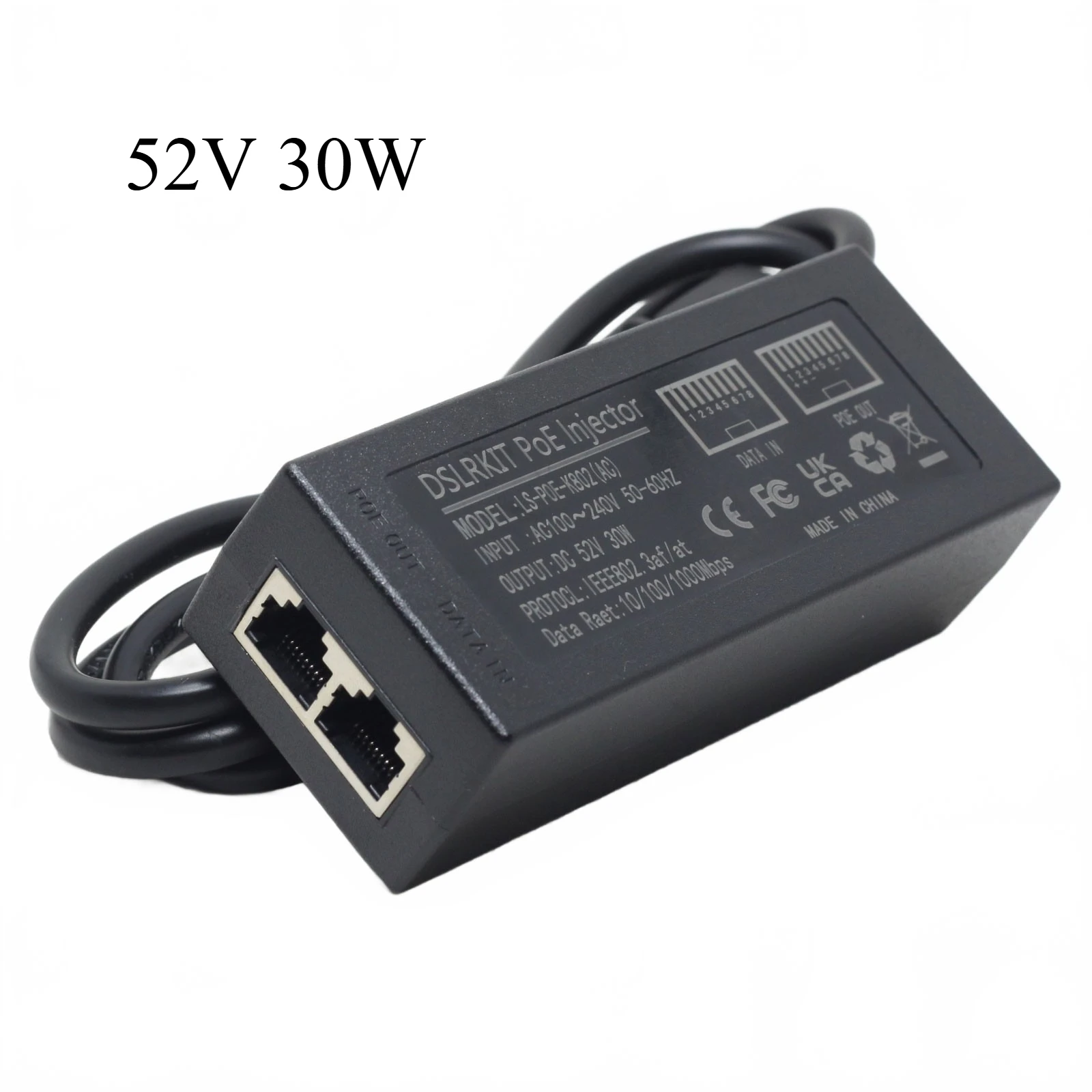 Gigabit PoE+ 802.3AT PoE Injector 52V 30Watt Active Adapter with Auto Detection
