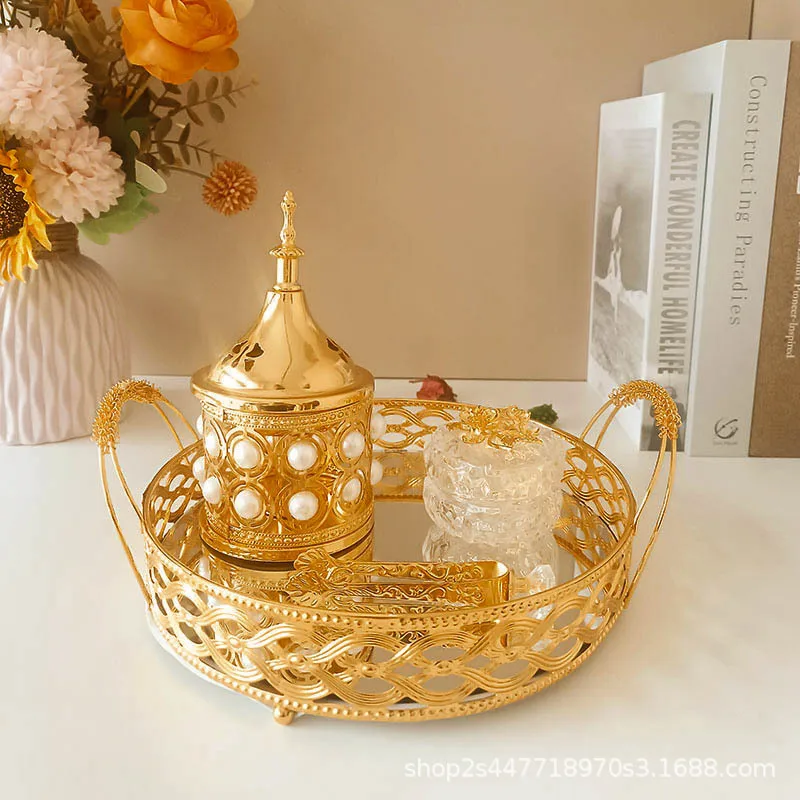 

YXY Hollow Arabic Incense Burner with Fruit Plate Suit Golden Metal & Crystal Charcoal Bakhoor Censer for Yoga Spa Home Decor