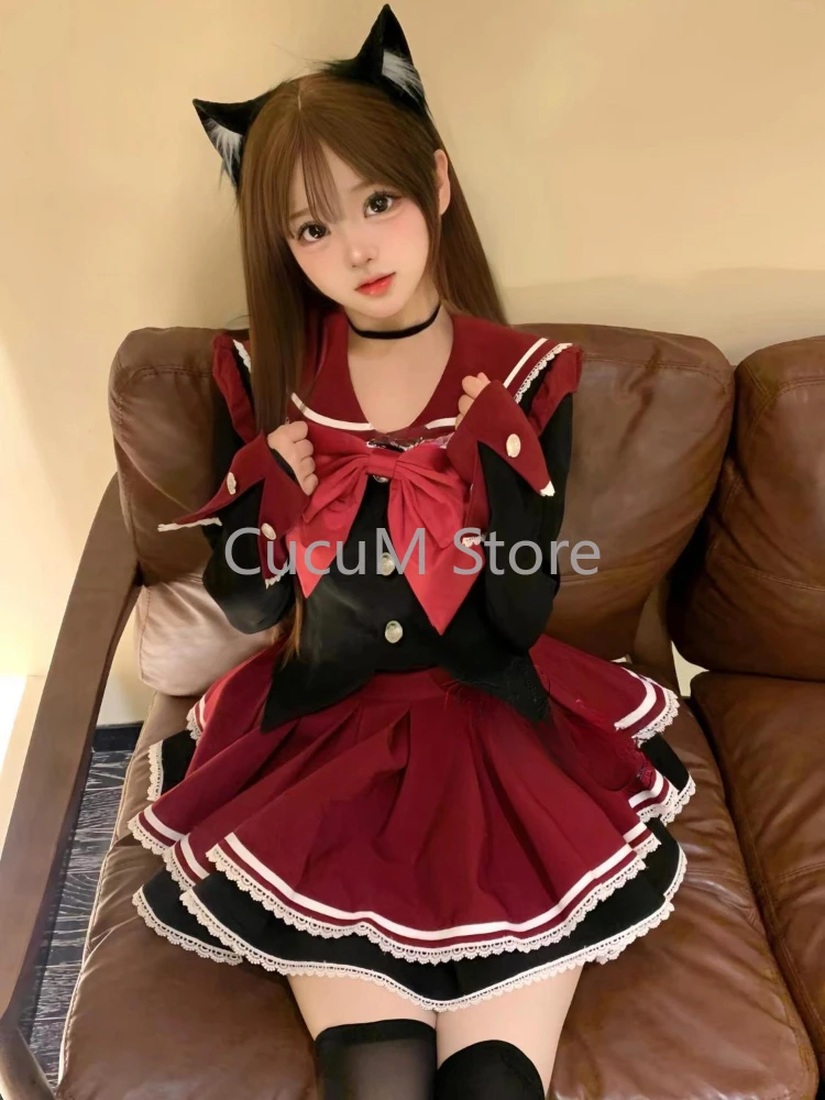 

Preppy Style Uniform Vintage Slim 2 Piece Set Women Sailor Collar Bow Tops + High Waist Mini Skirt Female Fashion Chic Jk Suit