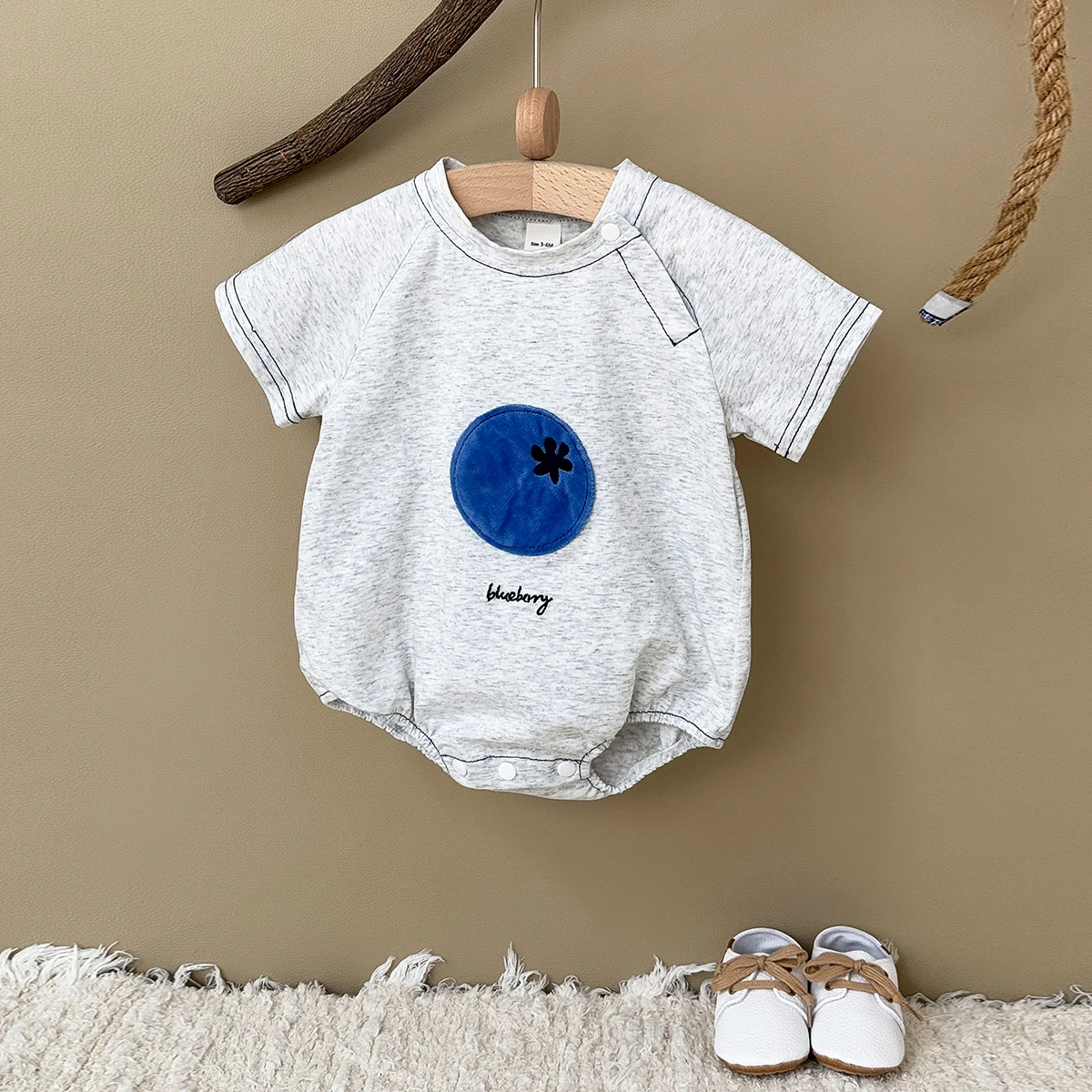 Summer New Baby Fruit Patch Round Neck Comfortable Soft Jumpsuit for Boys Girls