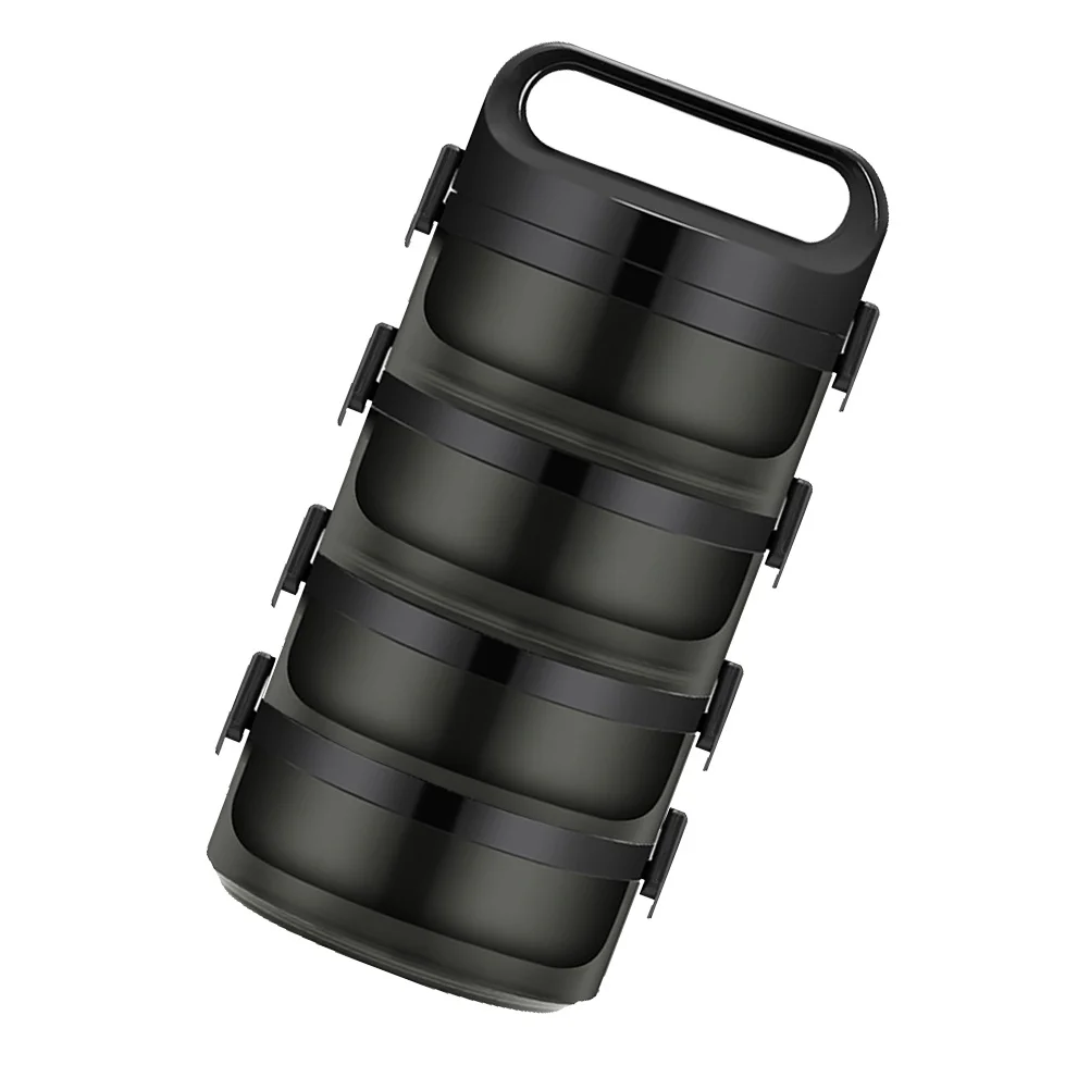 

1 шт., ланч-бокс из нержавеющей стали, 3-слойный контейнер Bento для школы, офиса, кемпинга, черный термостойкий контейнер для хранения еды