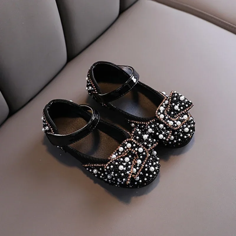 Children\'s Leather Shoes Rhinestone Pearl Luxury Girl Princess Shoes Fashion Shallow Kids Causal Flat Mary Jane Shoes for Ballet