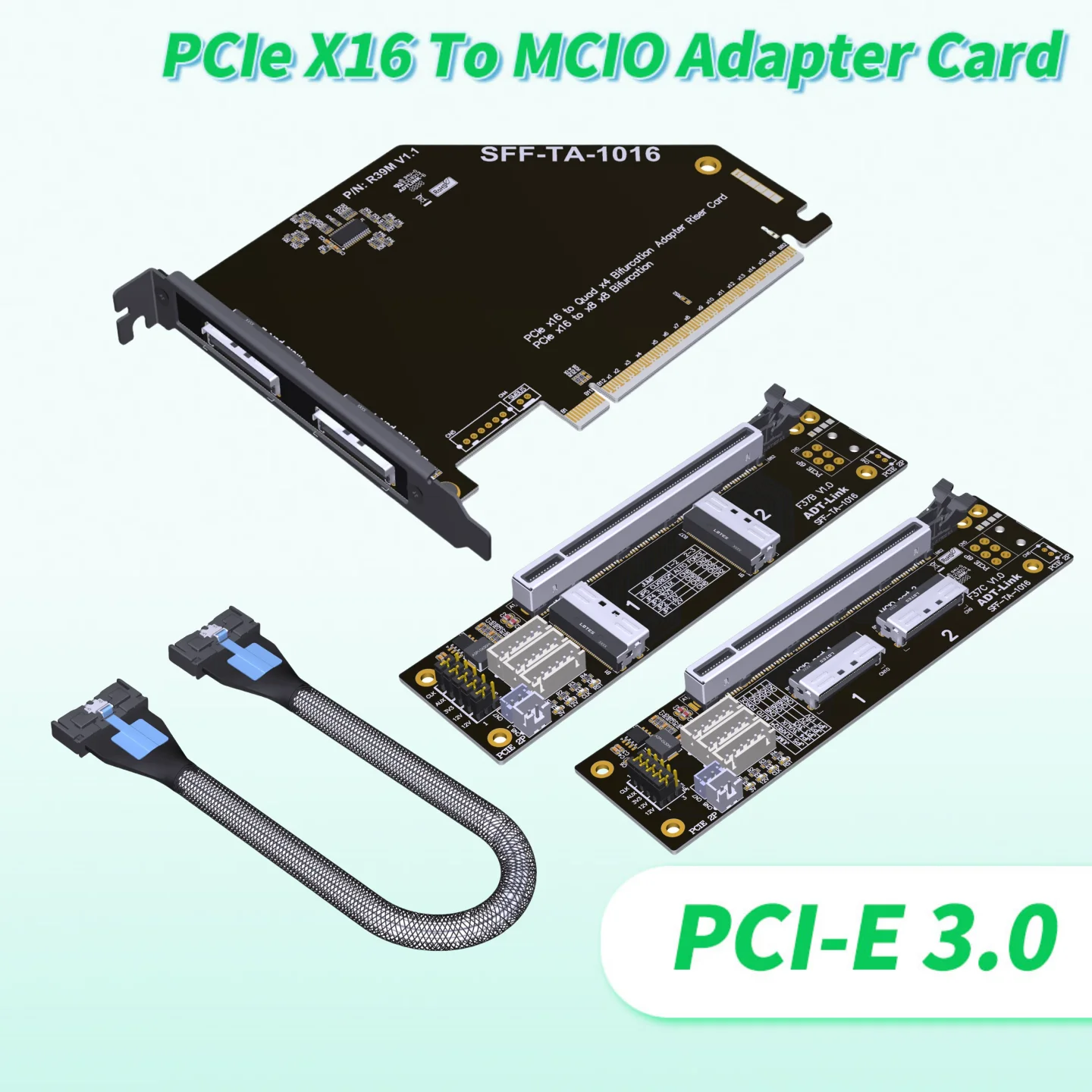 

2025 НОВЫЙ ADT PCIe 3.0 X16 к MCIO X8 Сплит-кабель адаптера MCIO 50 см 80 см 100 см, один на два, внешний корпус SFF-TA-1016