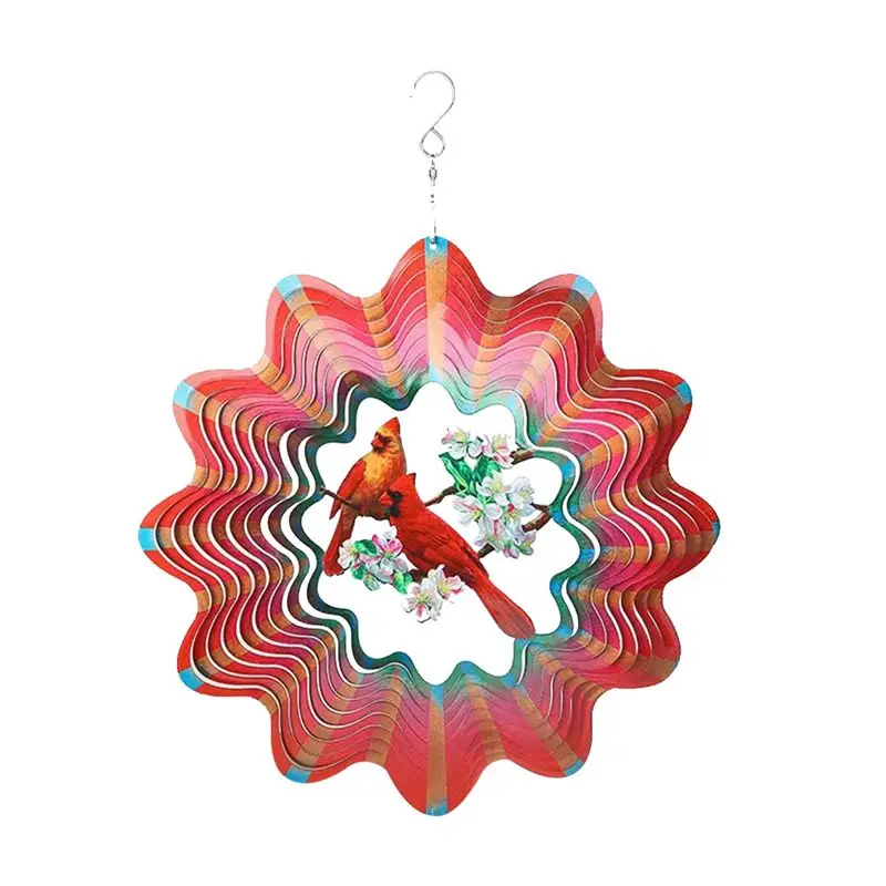 B84B 12Inch Cardinal Wind Spinner Outdoor 3D Bird Garden Decor for Patio Yard Decoration