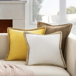 1/2Pack Farmhouse Lumbar Throw Pillow Covers 30x50cm 45x45cm 50x50cm Burlap Linen Trimmed Tailored Edges Rectangle Pillowcases