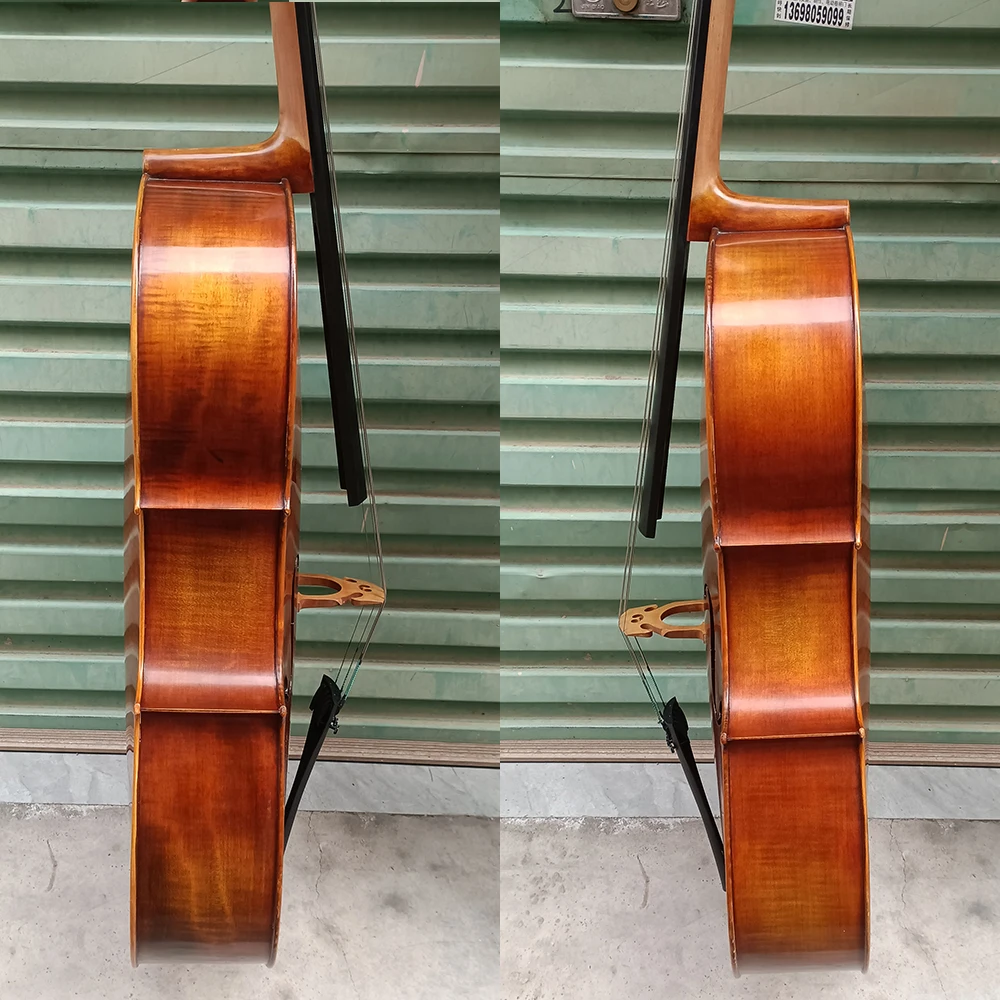 Professional purely handmade Retro antique Cello 4/4 Natural Flamed maple solid wood Spruce top Panel cello Musical Instruments