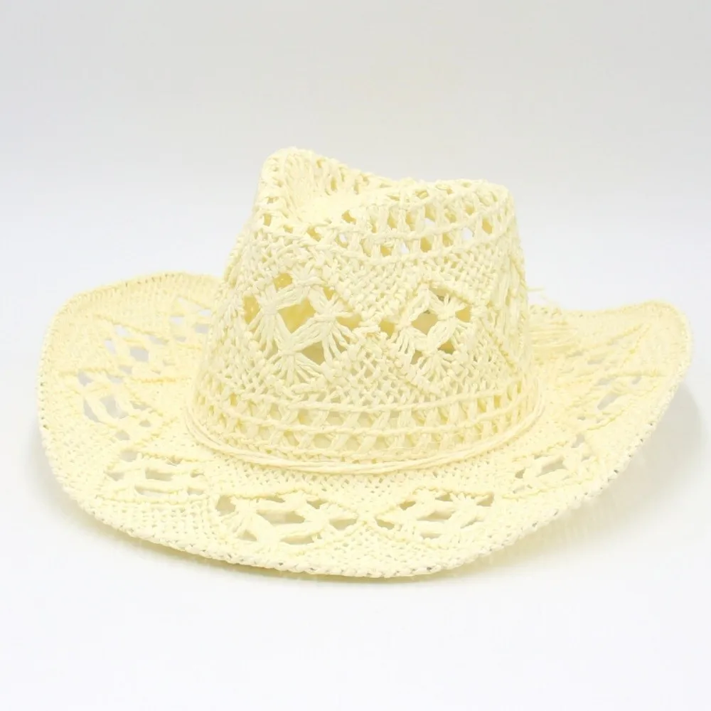 

Unisex Hollow Out Bohemian Straw Hat Vintage Style Shell Decoration Beach Hat Foldable Wide Brim Sun Cowboy Hat Party