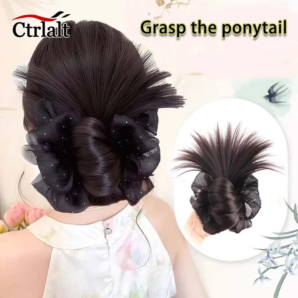 

Korean Style Low-tied Chignon Synthetic Feather Hair Bun Low-Tied Ponytail Gentle Black Large Intestine Hair Loop Flower Hairbu