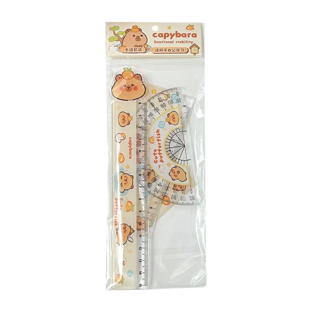 1 Set Cartoon Plastic Capybara Metric Ruler Triangle Ruler Protractor Plastic Ruler Straightedge Measuring Tool Student