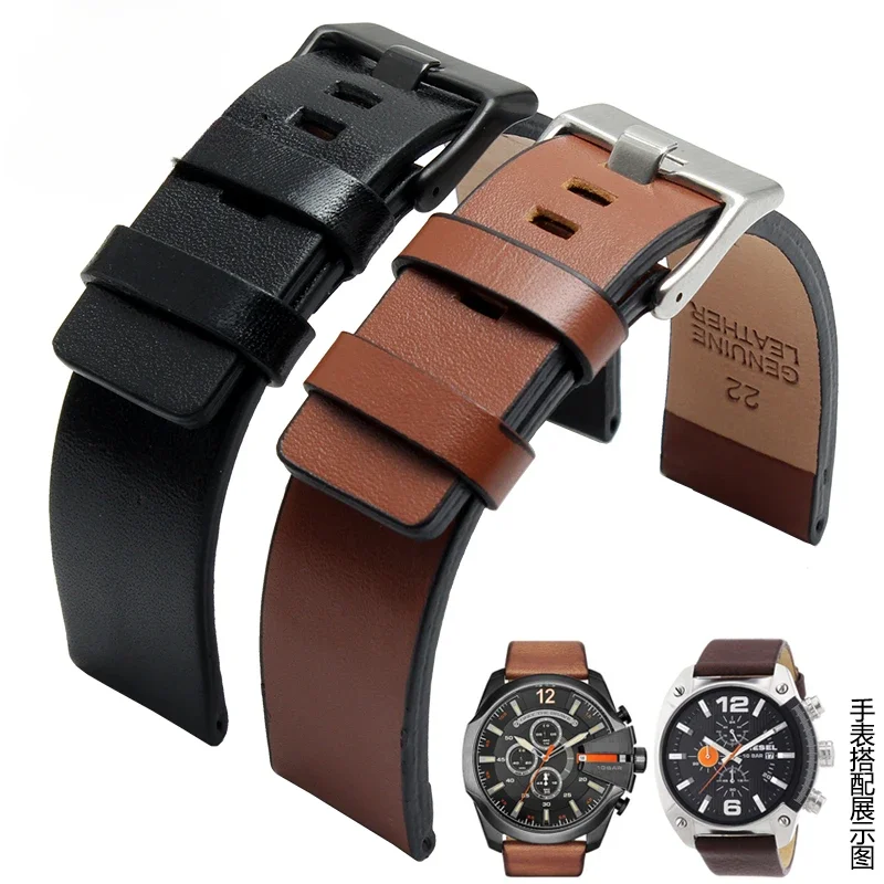 Cowhide Watchband for Men DIESEL Dz4346 Dz4357 Series Genuine Leather Anti-Allergy Needle Buckle 22 24 26 28 30mm Watch Strap image 6