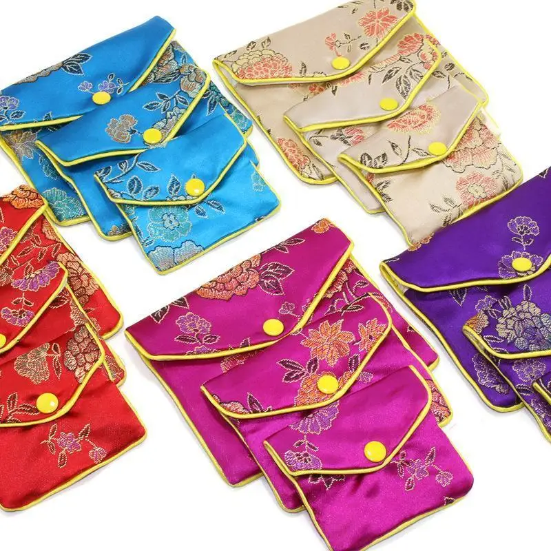 

High End Embroidered Brocade Bag Jewelry Storage Bag Ethnic Style Embroidery Button Cloth Bag Souvenir Storage Silk Purse