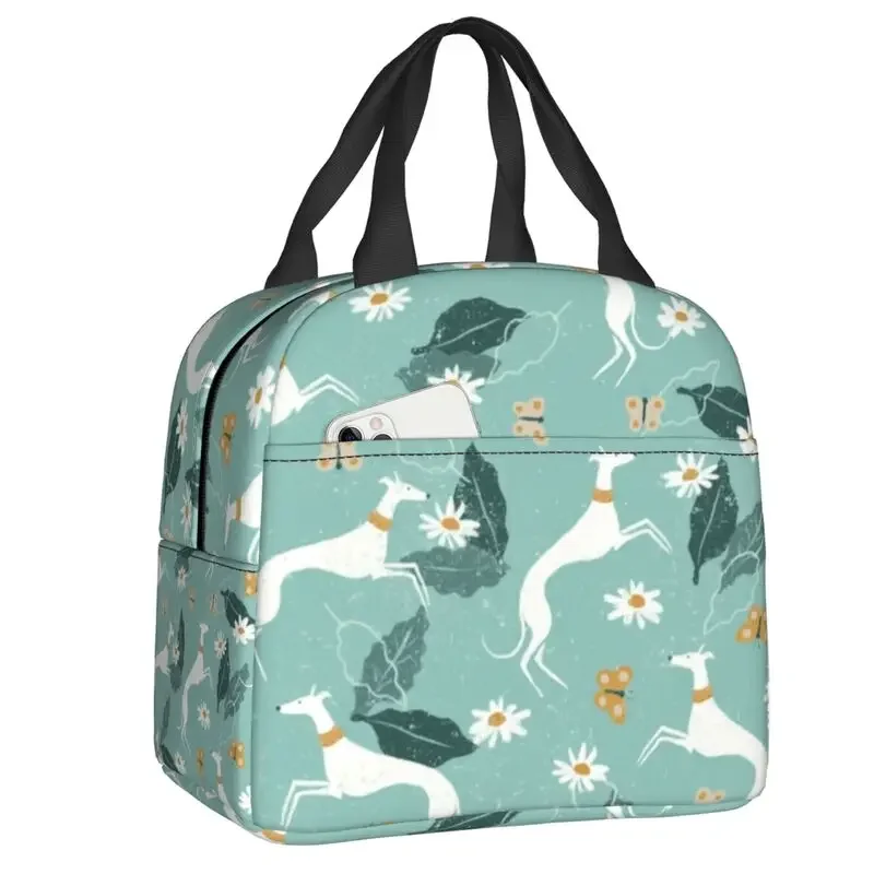 Cute Greyhound And Butterfly Lunch Box for Women Dog Cooler Thermal Food Insulated Lunch Bag Office Work Picnic Tote Bags