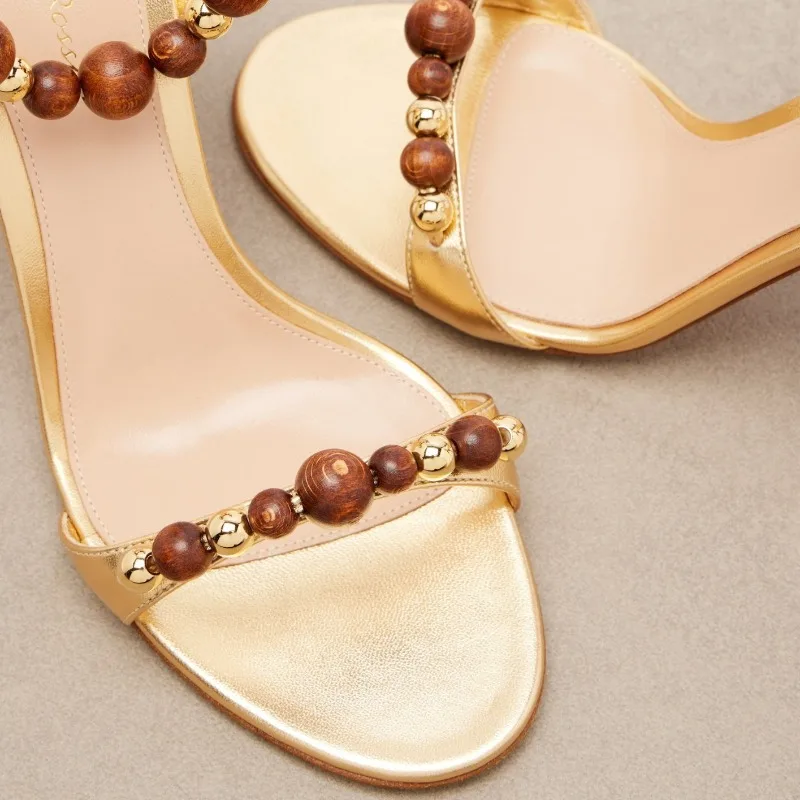 European and American Sparkling Rhinestone Straight Strap Open Toe High-heeled Sandals Ankle Strap Bow Party Women's Shoes view 4
