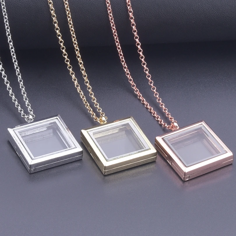 1Pc Clear Square Glass Memory Urn Locket Pendant Grunge Necklaces For Punk Living Ashes Picture Relicario Men Collier Jewelry