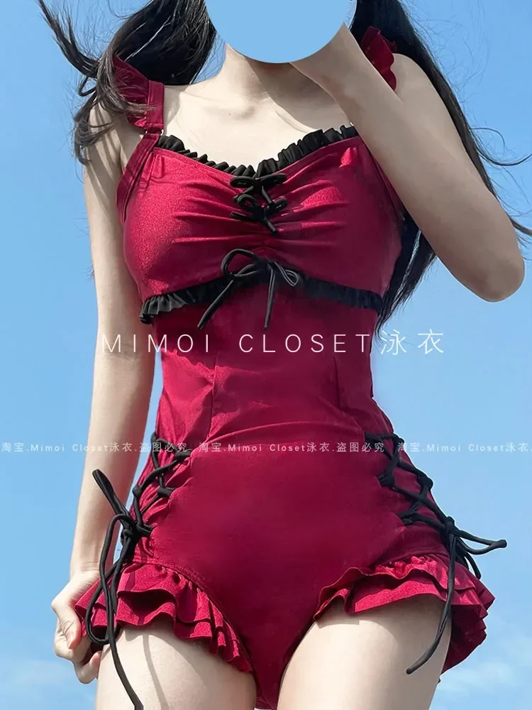 New Retro Court Style One Peice Suit Swimsuit Summer Cute Girl Female Lolita Japanese Conjoined Swimwear Swim Suits