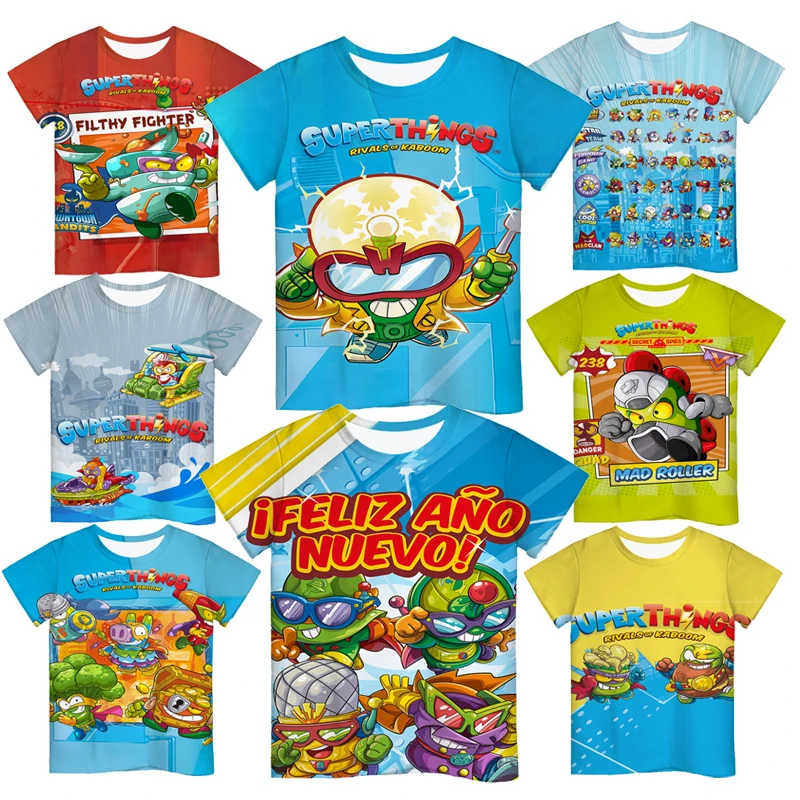 

Superzings T-Shirts Baby Boys 3D Anime Super Things Graphic Tops Costume Boy Clothes Short Sleeve O-Neck Shirts Cartoon Clothes