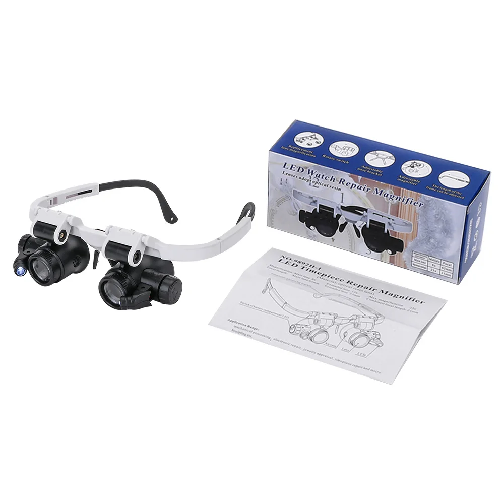 2XLED Watch Jeweler Repair Magnifier Head-Mounted Headband Adjustable Magnifying Head Eye Glasses Loupe Lens 8X 15X 23X