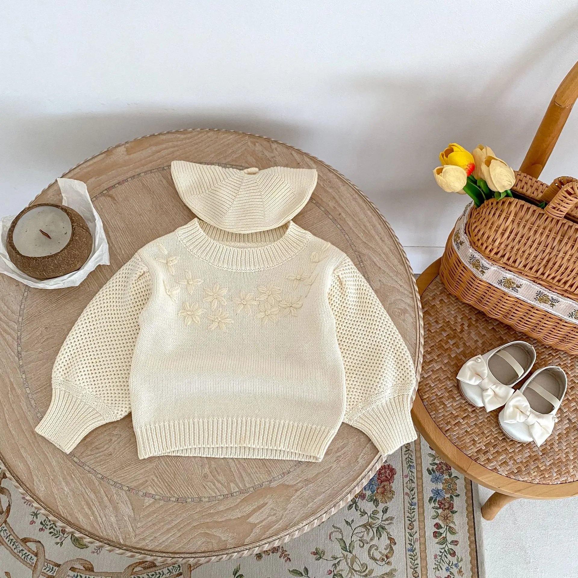 0-3T Newborn Kid Baby Girl Winter Clothes Hollow Out Long Sleeve Knit Pullover Top Baby Sweater Elegant Cute Sweet Knitwear