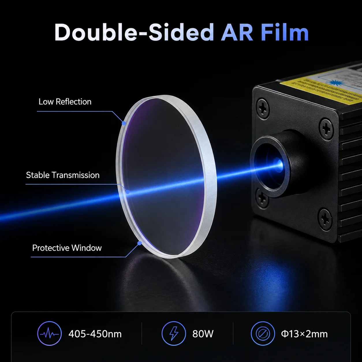 ZhonNa Quartz Optical Filter 13x2mm 405-450nm DoubleSided AR Protective Window Lens for 80W Blue Laser Engraving Cutting Machine