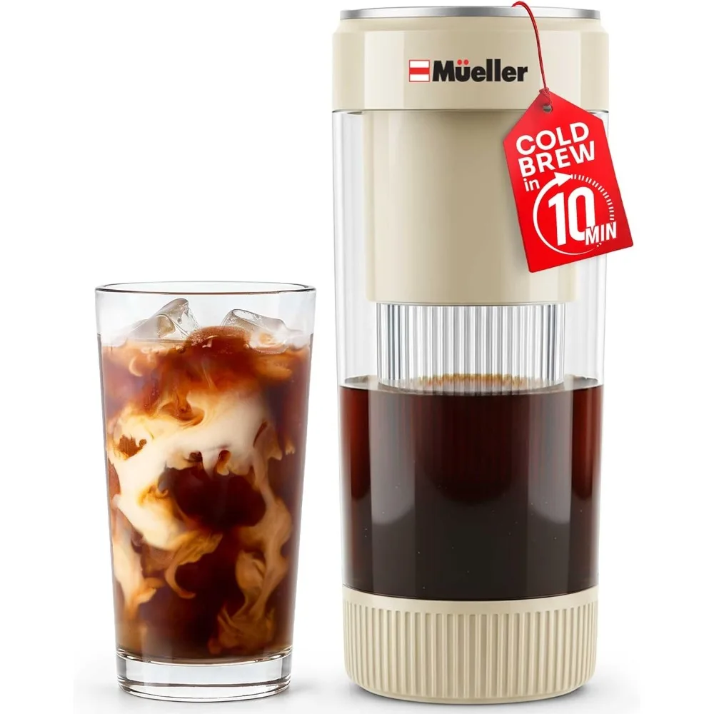 Mueller RapidBrew Cold Brew Cafetera helada – Máquina de preparación en frío recargable portátil de elaboración rápida de 10 min para café y té – Adju