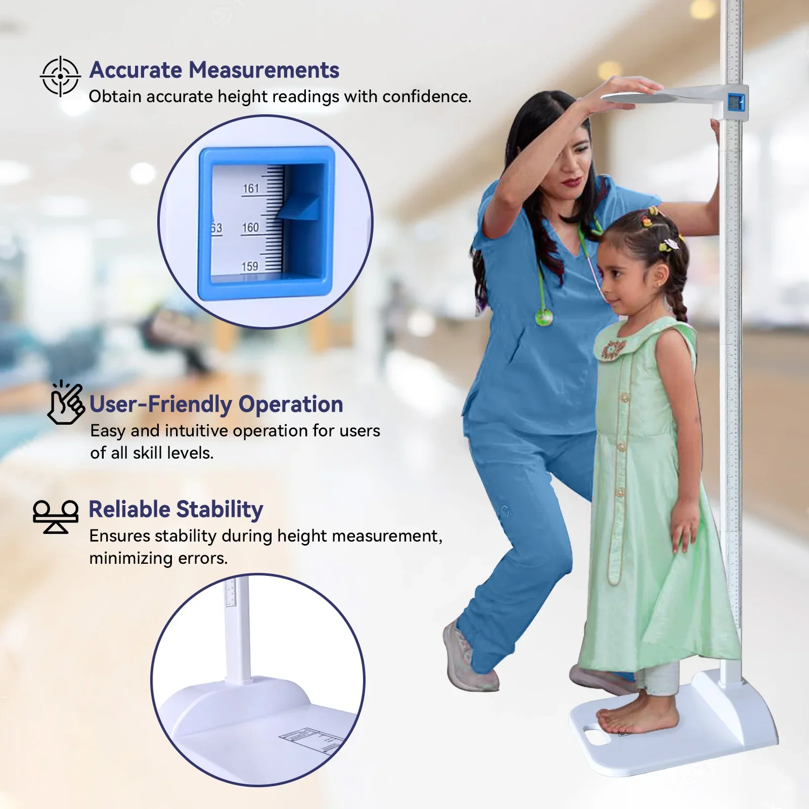 Portable Stadiometer Adjustable 20-210cm Dual Scale Wall Mounted Height Rod Medical Grade Accuracy for Professional Use