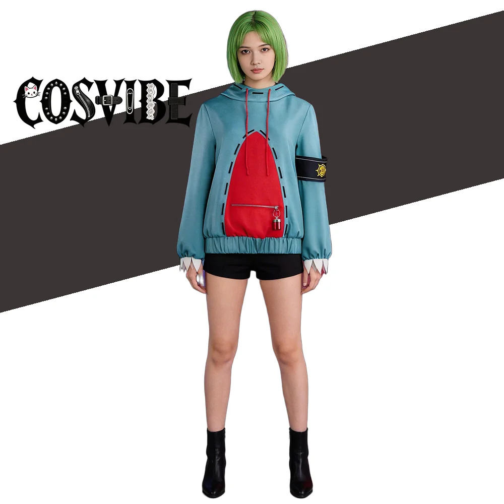 

Gachiakuta Guita Cosplay - Blue Hoodie Sweatshirt Anime Game Daily Wear Halloween Embroidery Top Short Wig Set