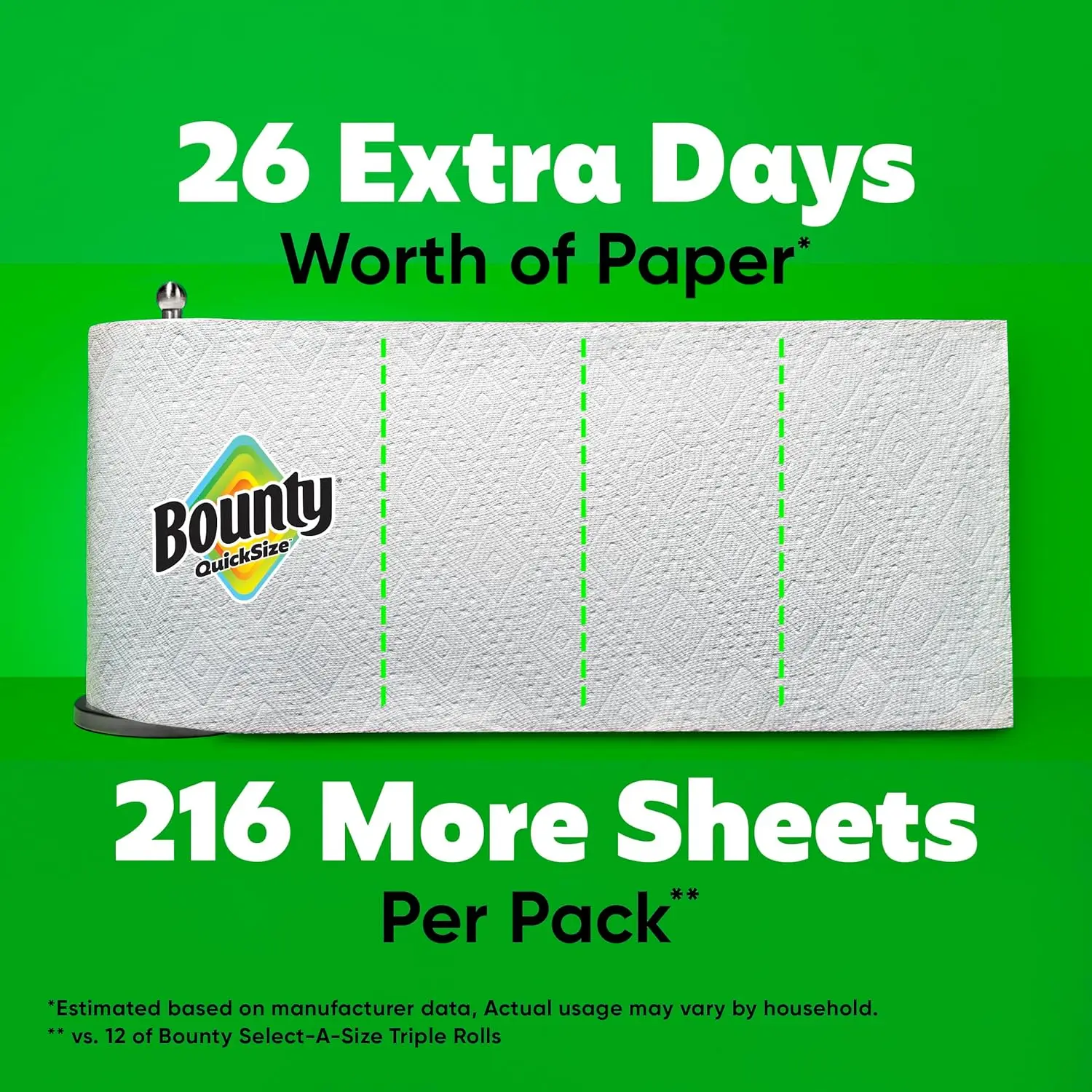 Quick-Size White Paper Towels, 12 Triple Rolls = 40 Regular Rolls, Absorbent & Durable for Home Use