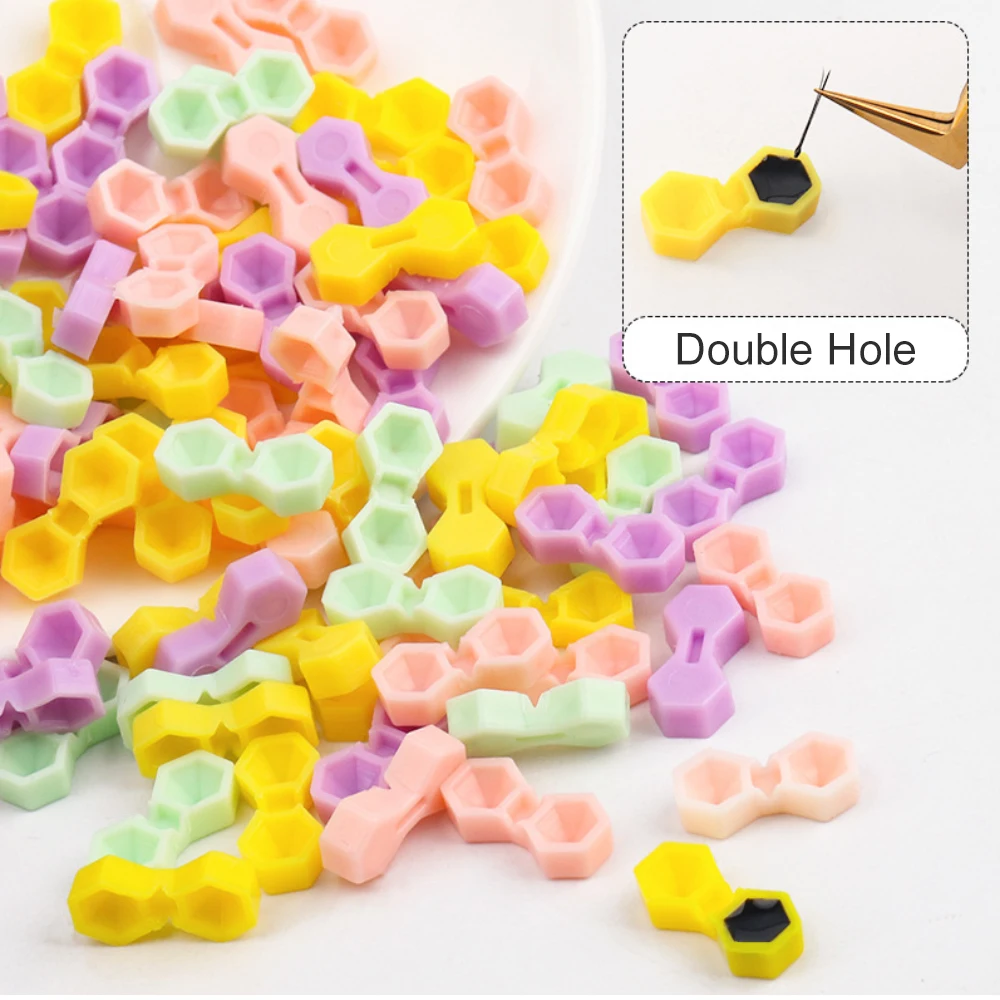 200 Uds. Taza de pegamento para extensión de pestañas, contenedor de soporte para pigmento de tinta de tatuaje de 2 orificios, herramientas de maquillaje auxiliares para injerto de pestañas