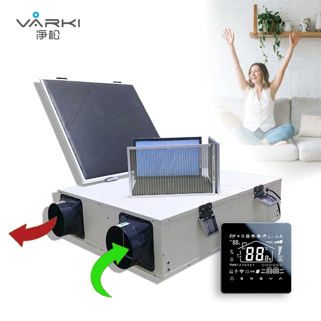 Bidirectional Flow Ceiling Mounted Fresh Air ERV Unit with Smart LCD Touch Screen Control and H13 HEPA Air Purification 250m³/h