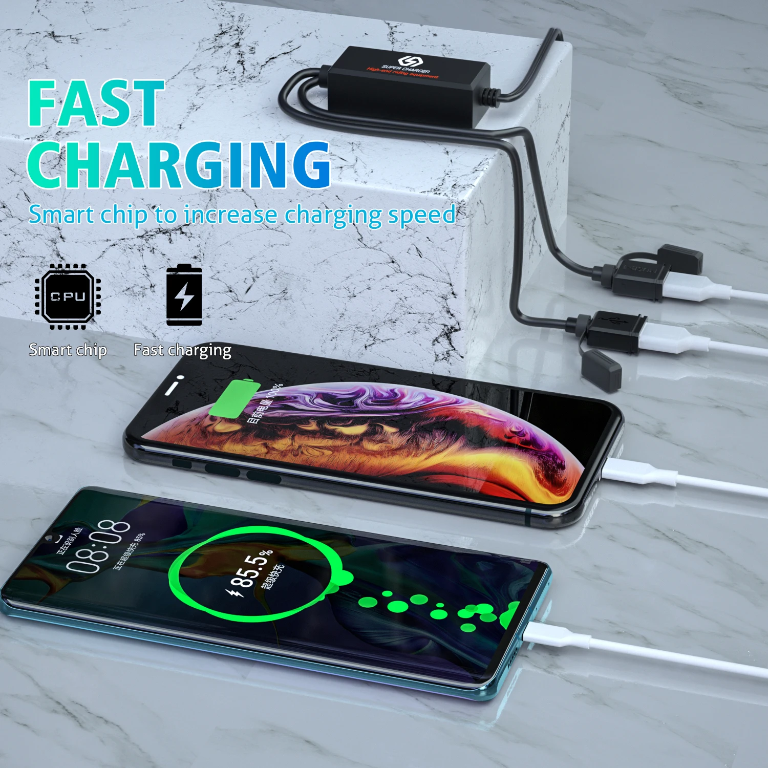 SAE Motorcycle Phone Charger With Dual/Single USB QC3.0 Fast Charging Smart Chip Safety Device Motorcycle Electronic Equipment