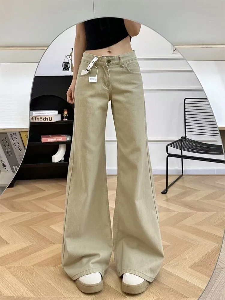 

Джинсовые джинсы Bell Bot с высокой талией, женские свободные джинсы цвета хаки, прямые джинсы, осенние новые удобные широкие джинсы