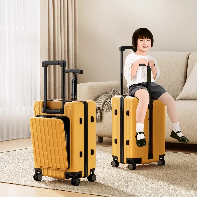 20/24/26 '' Kids Luggage Can Sit and Ride Children Travel Suitcase for Kids Boarding Box Front Opening Double Trolley Case