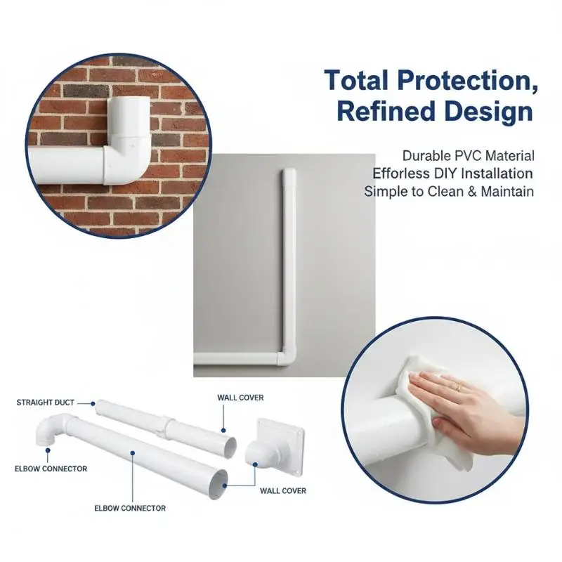 75*65mm Air Cond Lineset Cover System PVC White Coupling End Cap Cover Flat Elbow Easy To Install Wall Entry Mouth Air Cond Pipe